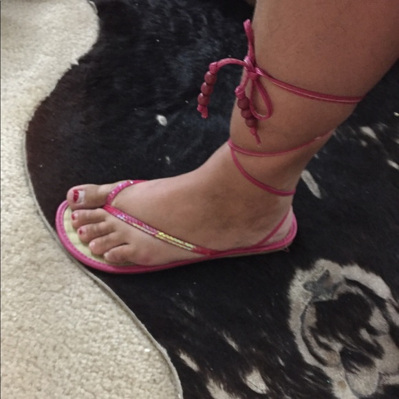 Pink Tie Up Sandals Size 7 - Picture 8 of 8